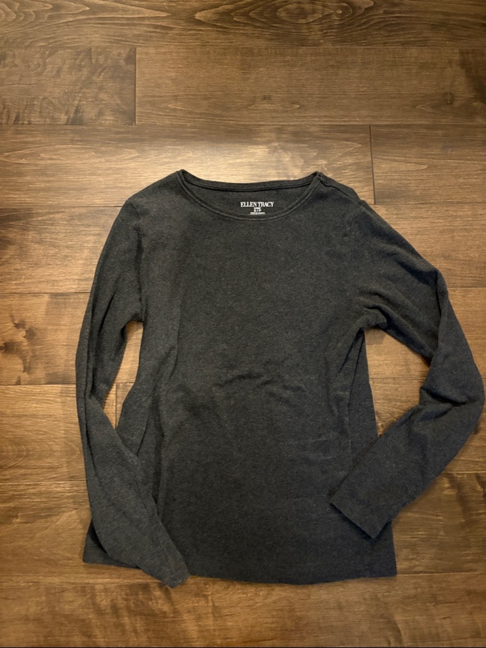 Ellen Tracy Dark Charcoal Crewneck Long Sleeve Top
